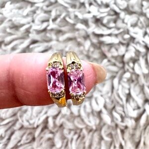 14K Gold-Plated Pink Stone Hoop Earrings. New